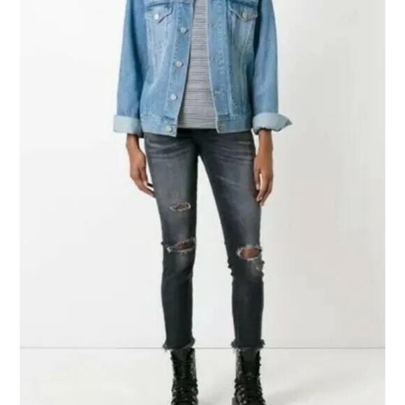 R13 Biker Boy Albany with rips Jeans Sz 27 R13W0087-297 Whiskered Raw Hem (G - Picture 2 of 15